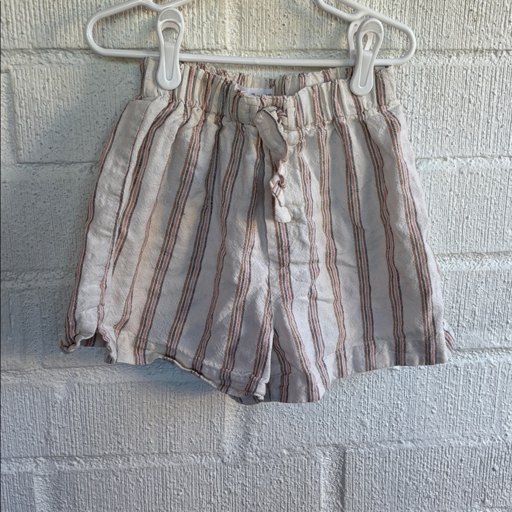 Zara Botton Linen Beige and Pink Striped Shorts sz 10